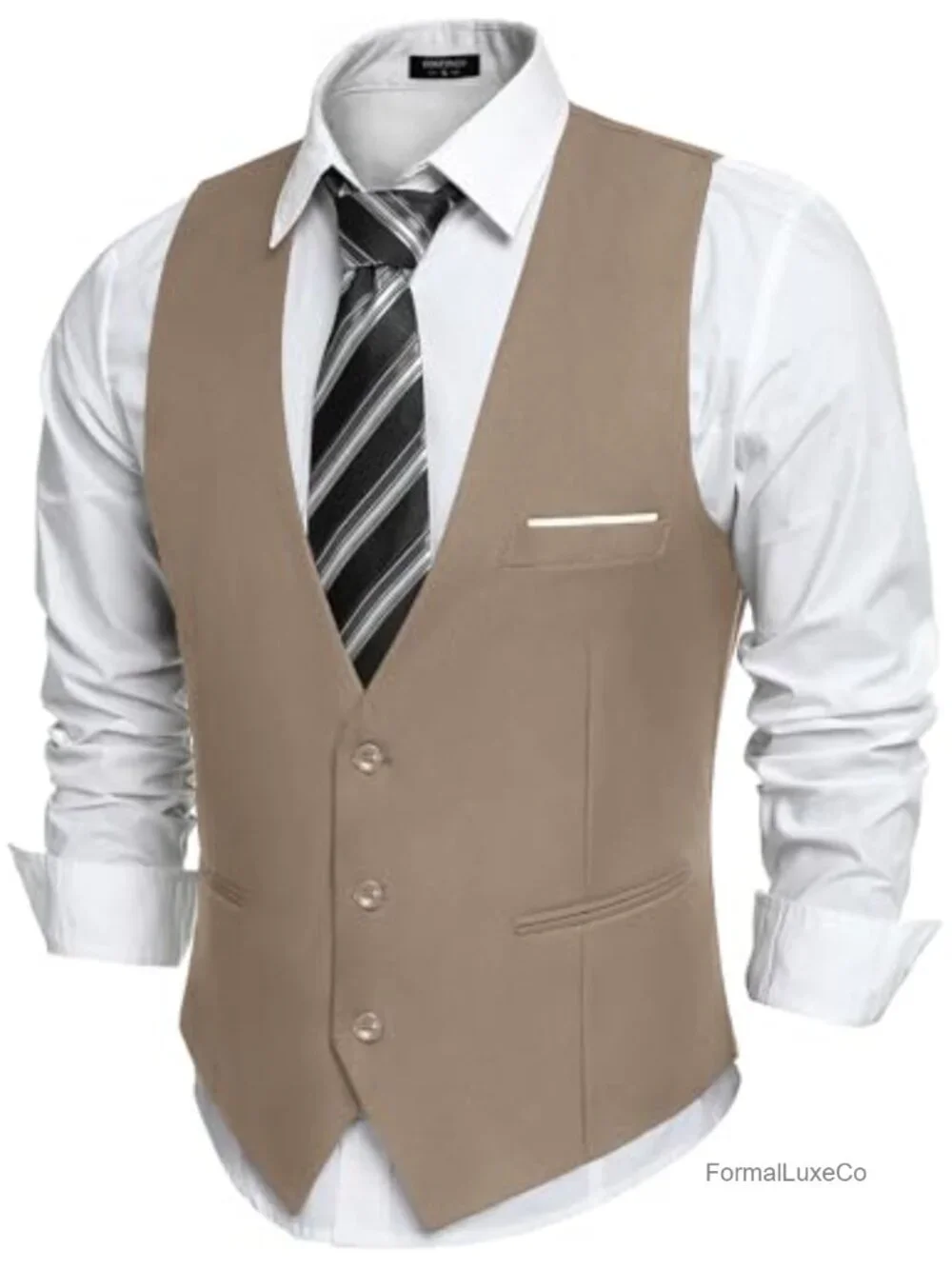 Men's Slim Fit Suit Vest V-Neck 3-Button Formal Waistcoat Lightweight Polyester